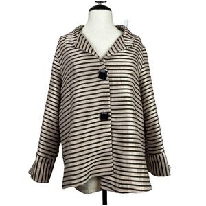IC By Connie K Jacket Womens XL‎ Gold Black Stripe Asymmetrical USA Lagenlook